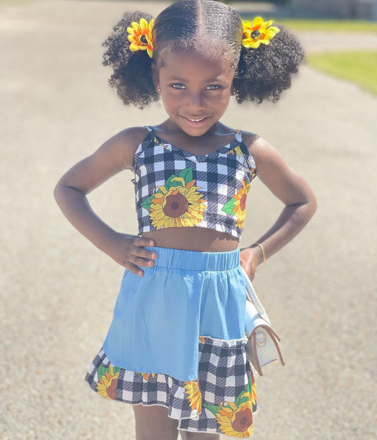 Plaid Sunflower Skirt Set