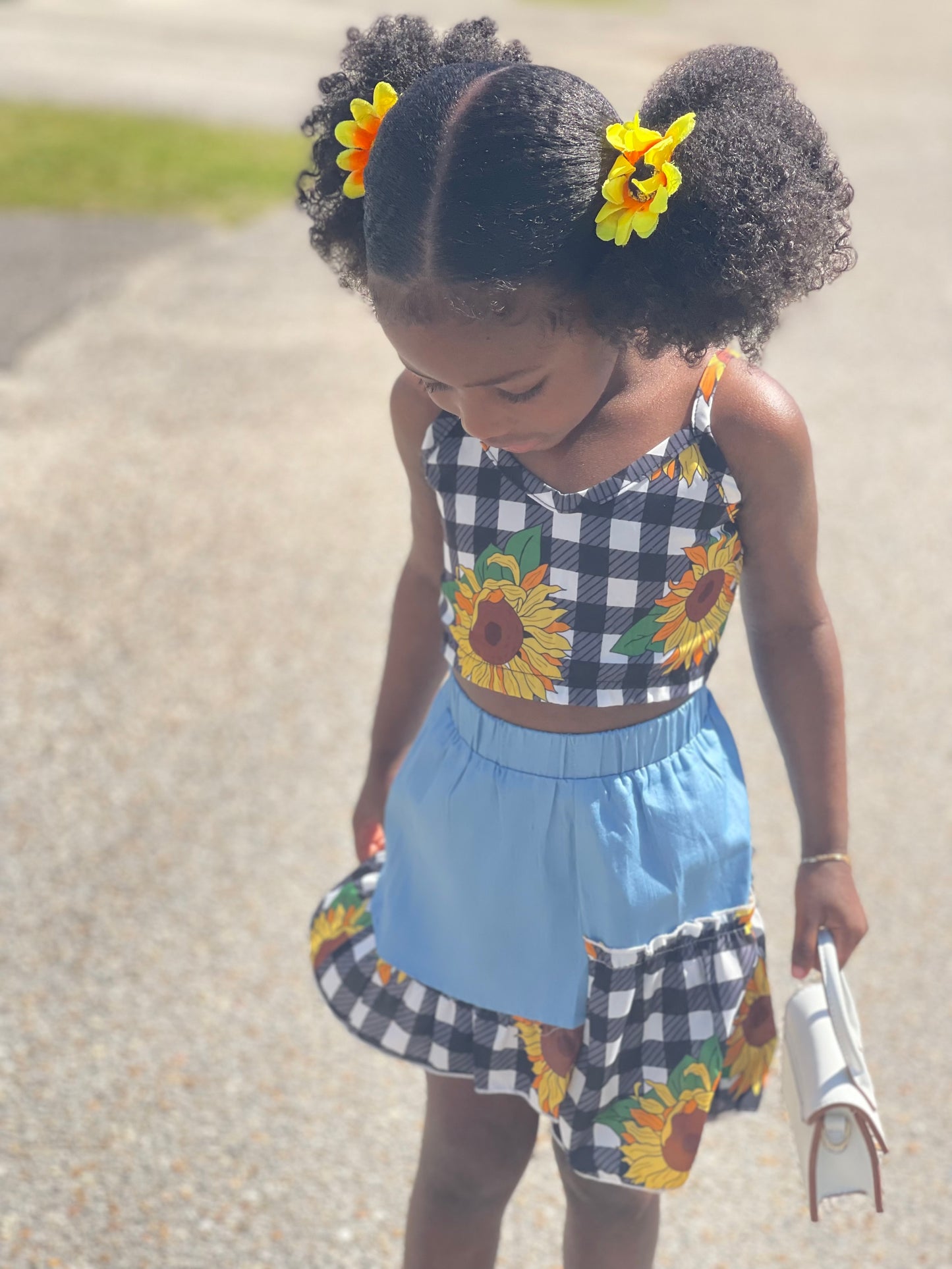 Plaid Sunflower Skirt Set