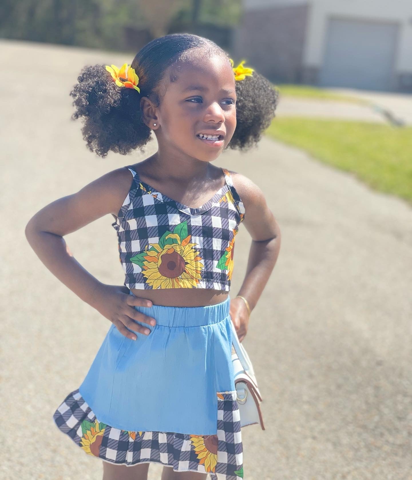 Plaid Sunflower Skirt Set
